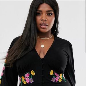 NWOT! ASOS Long Sleeve Black Dress with Embroidery
